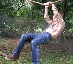 rope bridge boy scout water spray