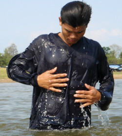 wet anorak in lake